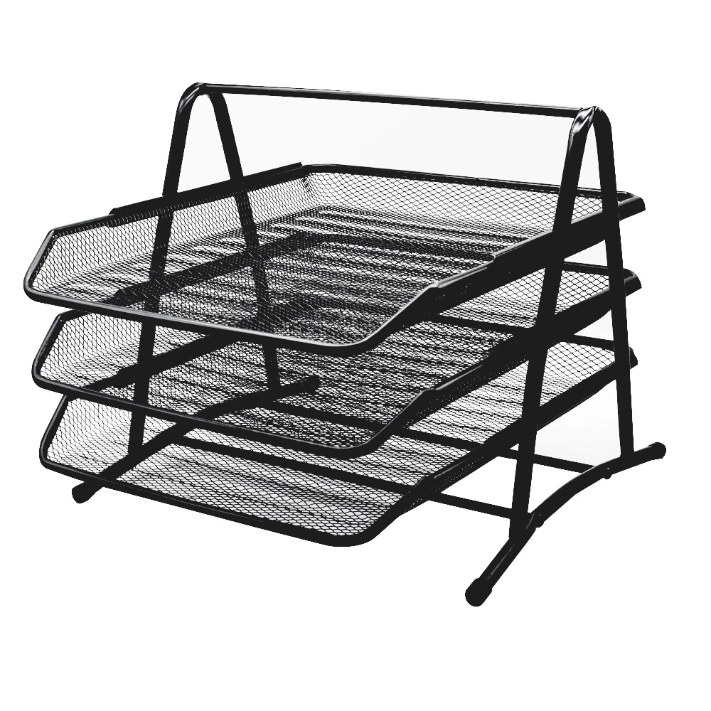 Лоток для паперів BLUERING горизонтальний, металевий, збірний на 3 відділення, чорний